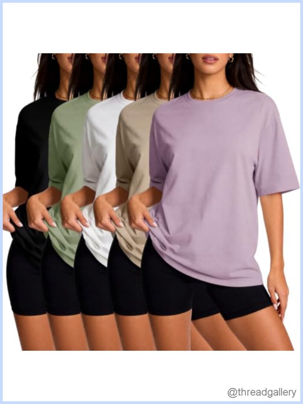 5 Pack Womens Oversized T-Shirts Drop Shoulder Crew Neck Short Sleeve Workout